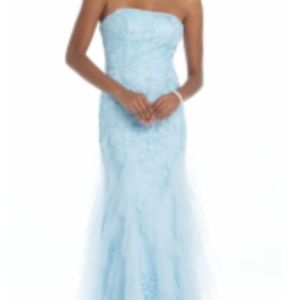 (PROM DRESS) Floral Applique Mesh Sweetheart Dress